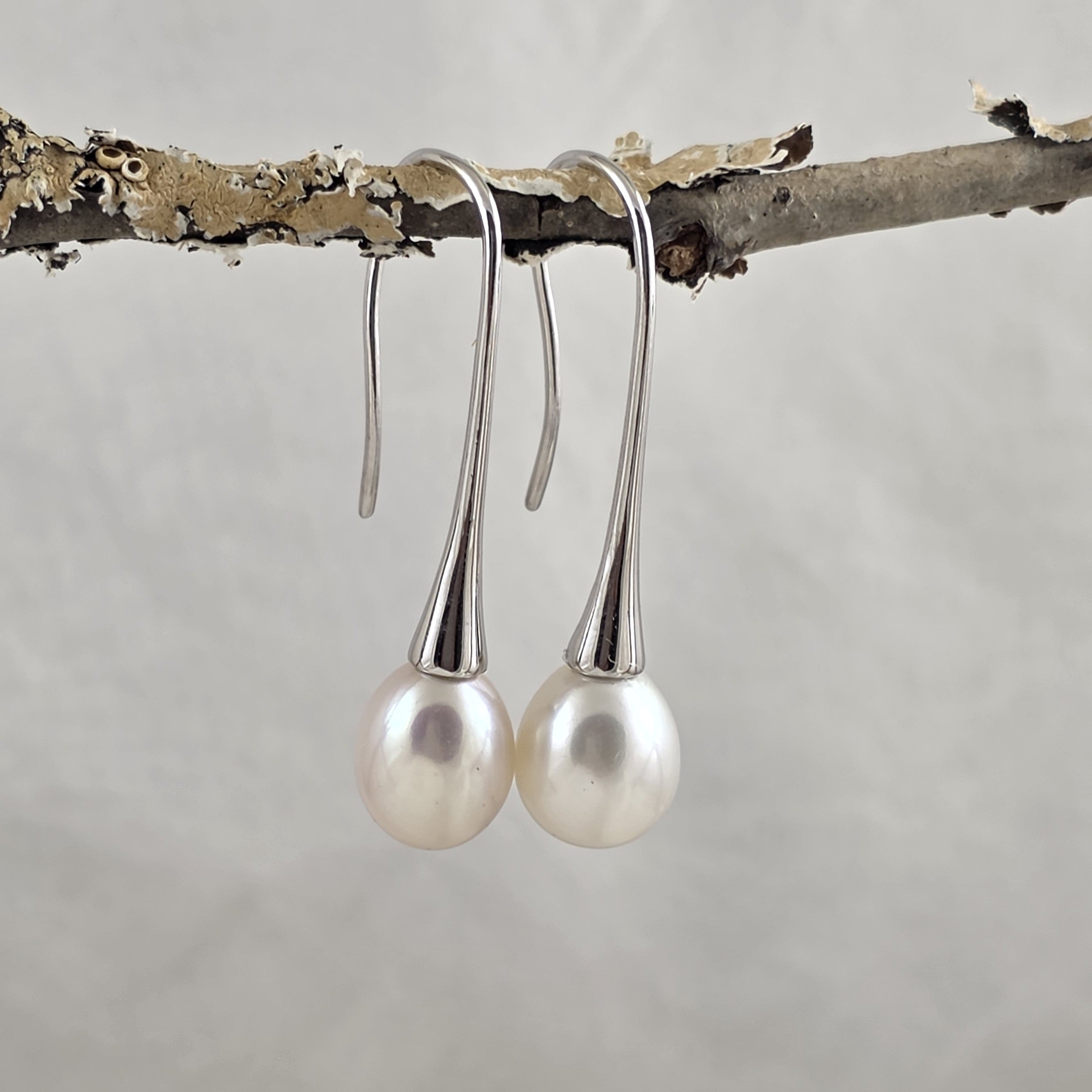 Sterling Silver White Pearl Drop Earrings