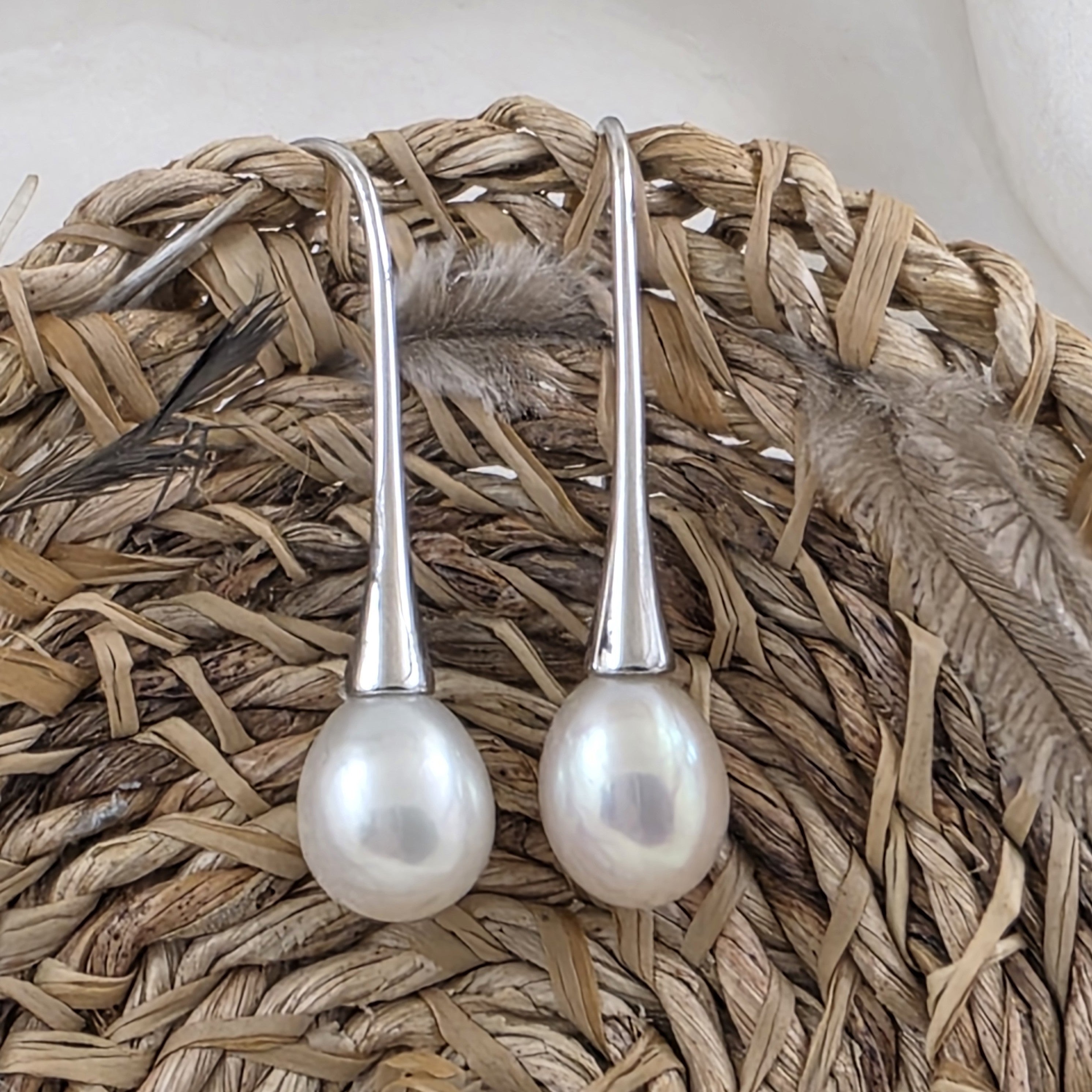Sterling Silver White Pearl Drop Earrings