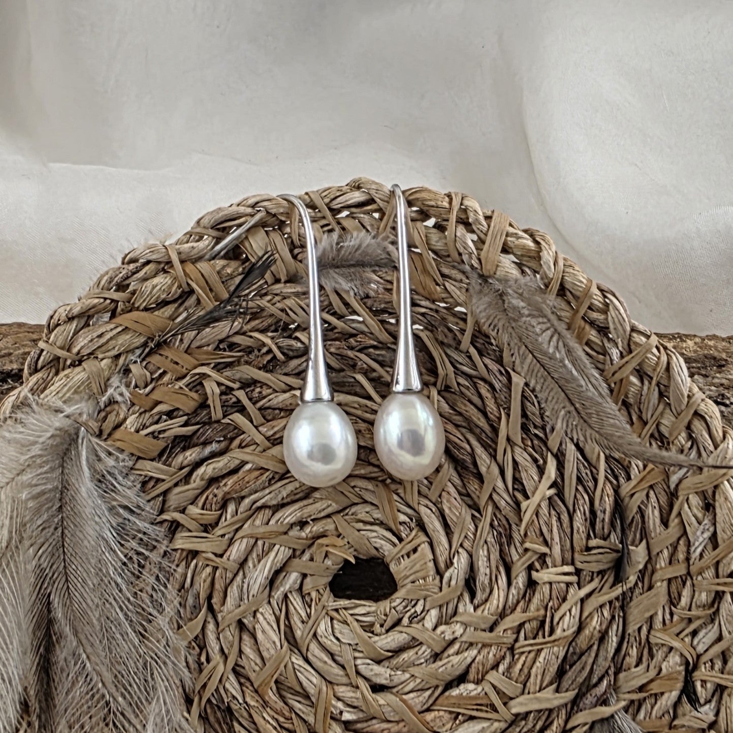 Sterling Silver White Pearl Drop Earrings