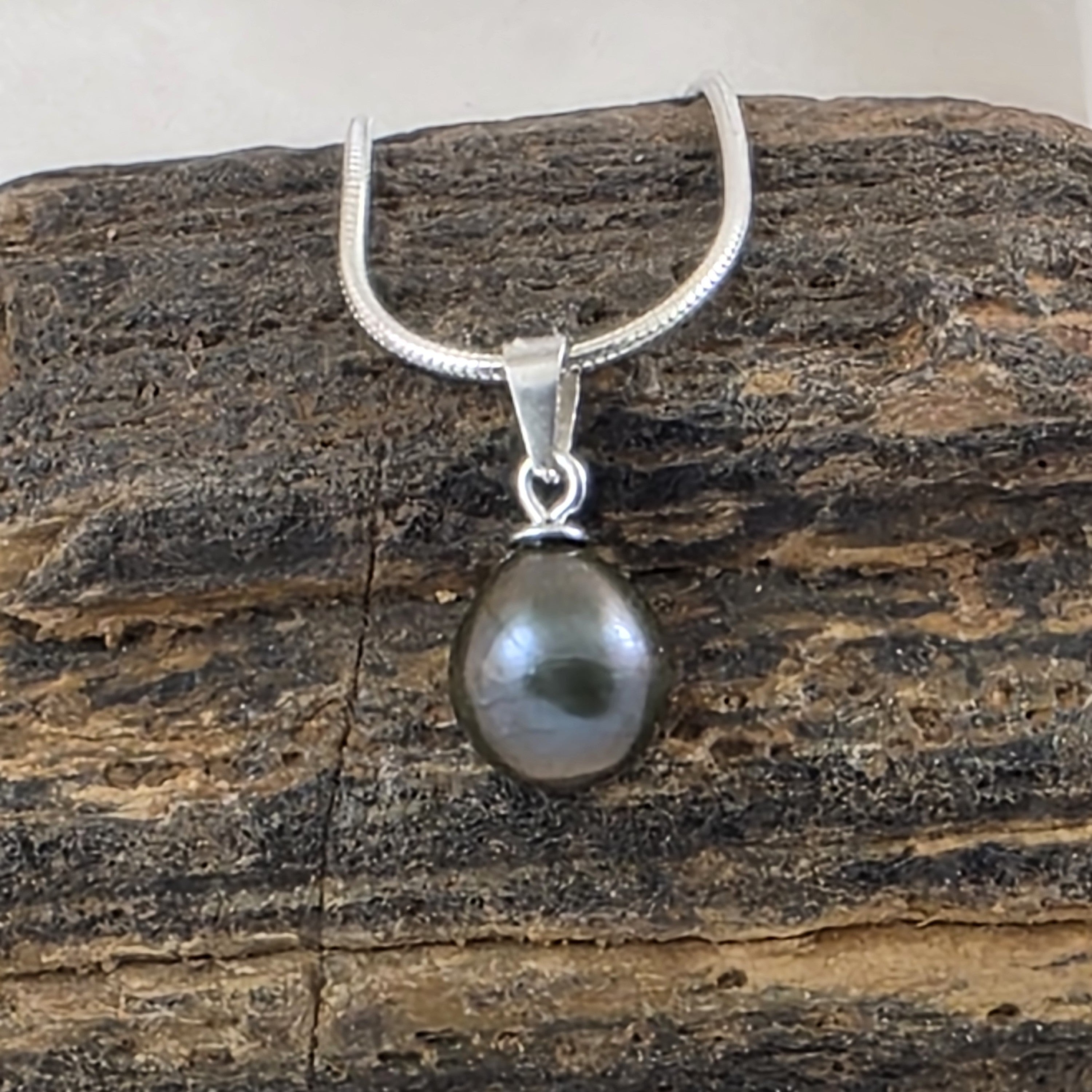 Sterling Silver Pearl Drop Pendant on Sterling Silver Snake Chain