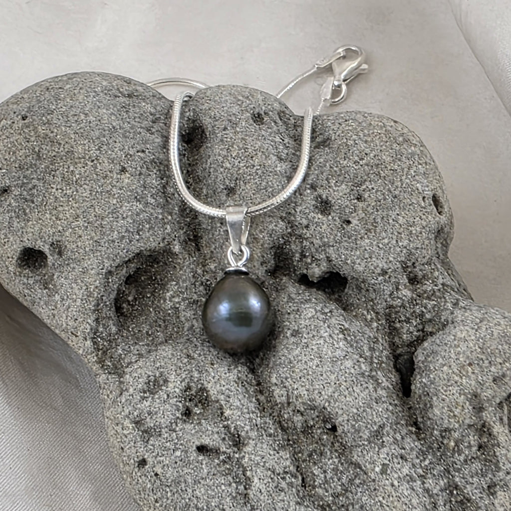 Sterling Silver Pearl Drop Pendant on Sterling Silver Snake Chain