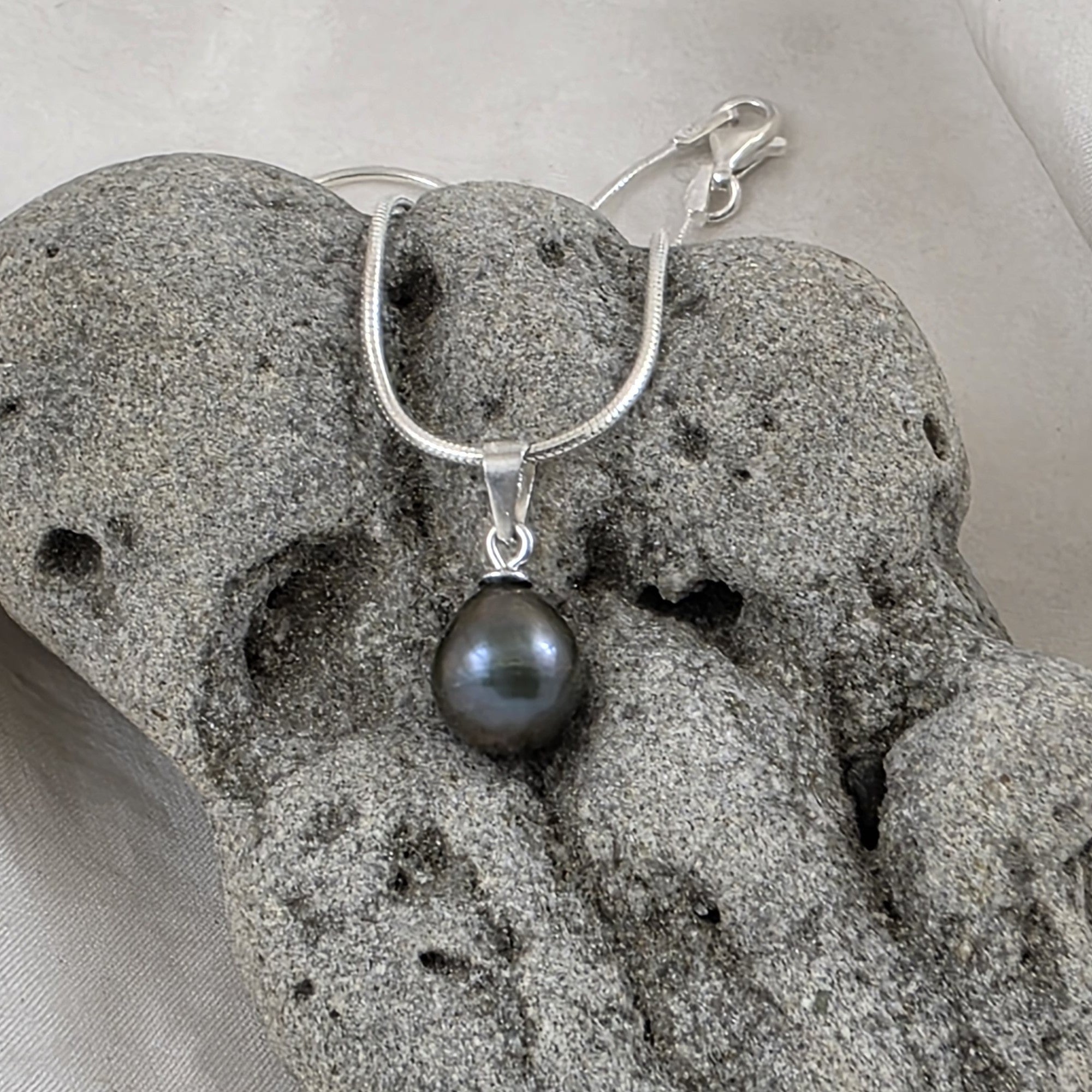 Sterling Silver Pearl Drop Pendant on Sterling Silver Snake Chain