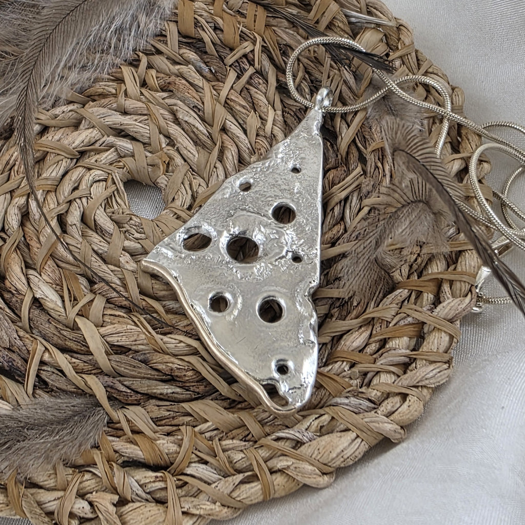 Sterling Silver Holey Pendant with 9ct Yellow Gold Border