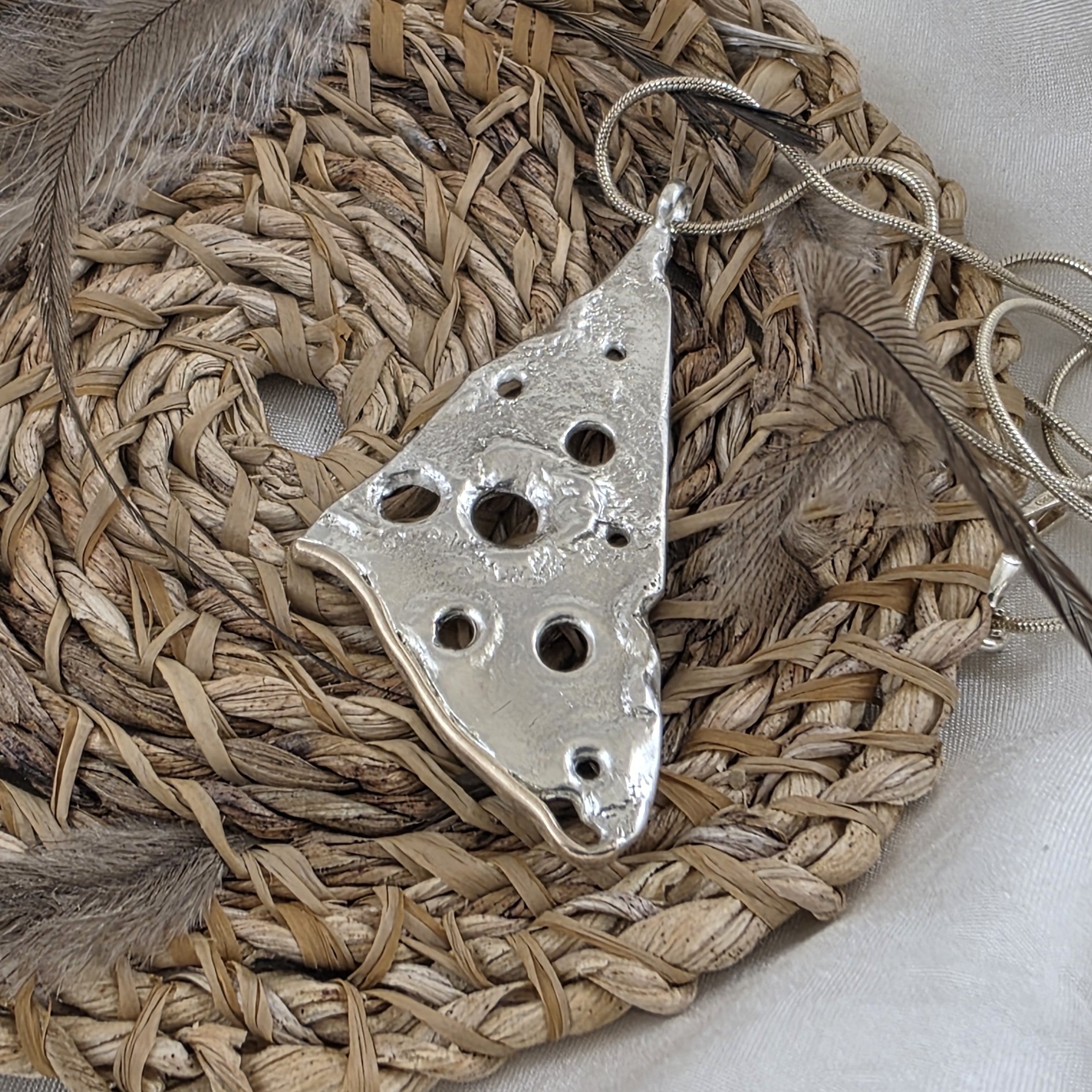 Sterling Silver Holey Pendant with 9ct Yellow Gold Border