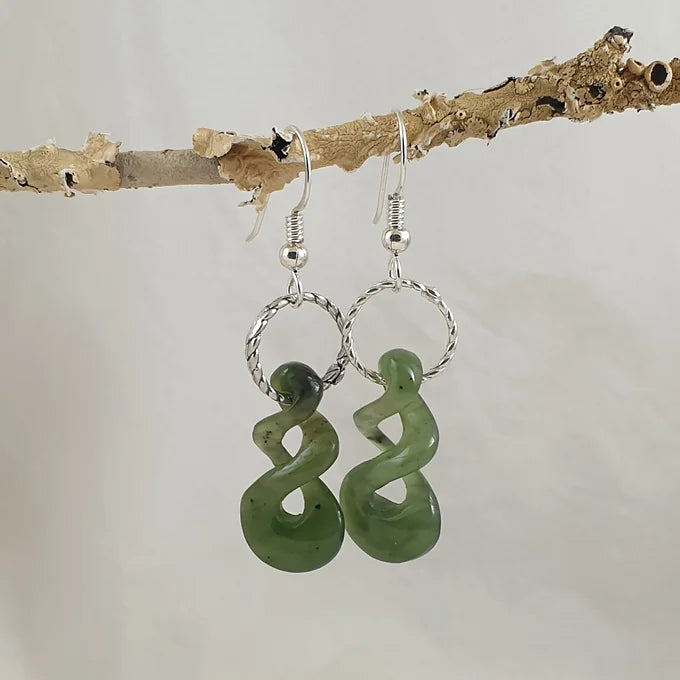 Australian Cowell Carved Jade Twist with Sterling Silver Earrings