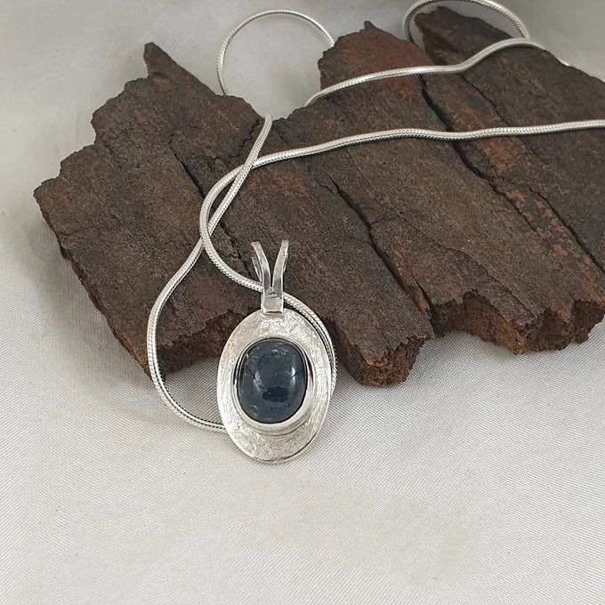 Moss Kyanite Sterling Silver Pendant on Snake Chain
