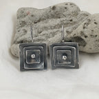 Oxidised Sterling Silver Triple Square Earrings