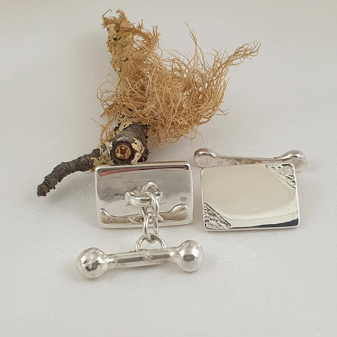 Sterling Silver Engraved Cufflinks with Chain and Toggle