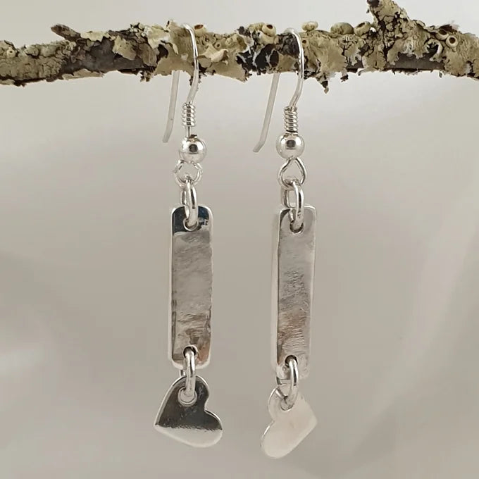 Sterling Silver Hanging Heart Earrings