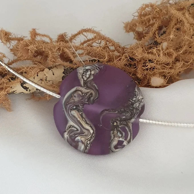 Swirly Purple Glass Bead & Sterling Silver Necklace
