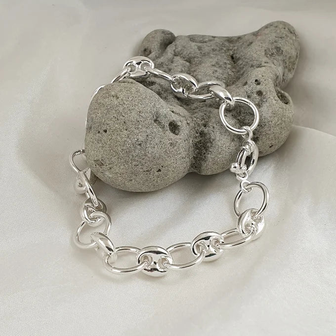 Sterling Silver Bracelet with Oval Button Links