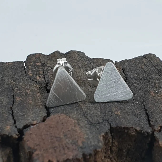 Sterling Silver Brushed Triangle Studs