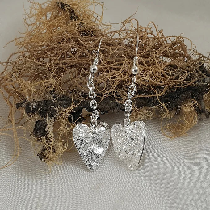 Sterling Silver Dangling Heart Earrings