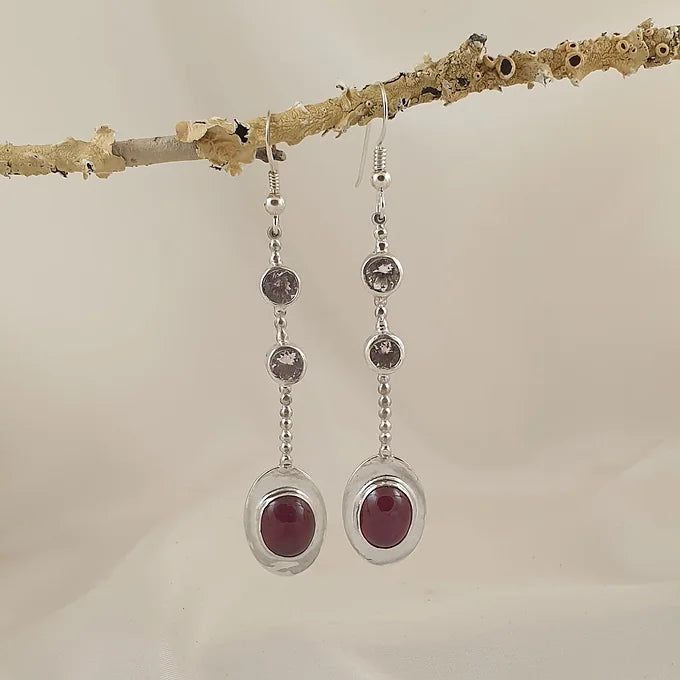 Sterling Silver Earrings with Ruby and Morganite