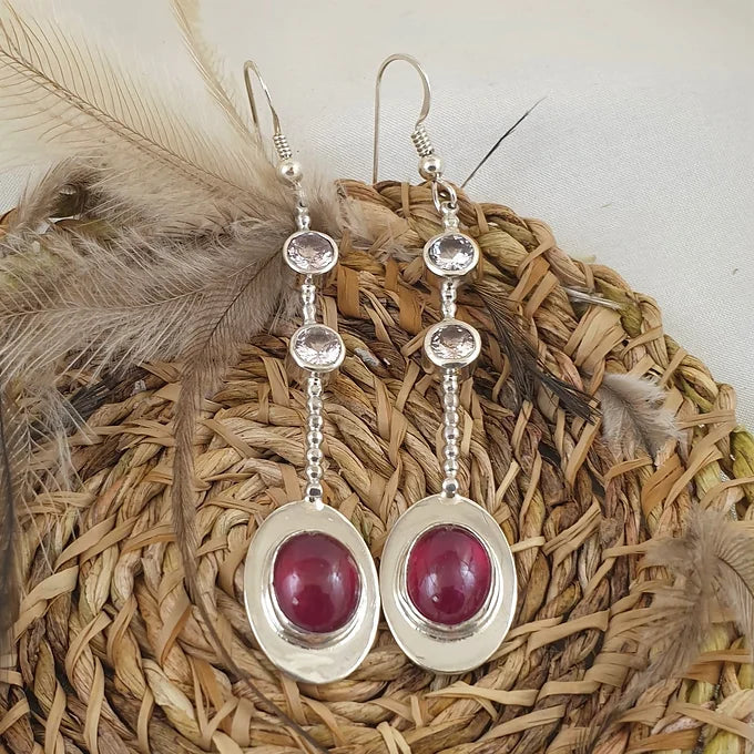 Sterling Silver Earrings with Ruby and Morganite