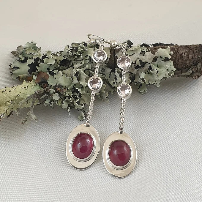 Sterling Silver Earrings with Ruby and Morganite