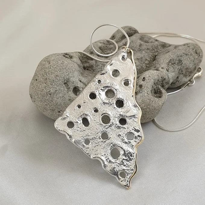 Sterling Silver Holey Pendant with 9ct Yellow Gold Border