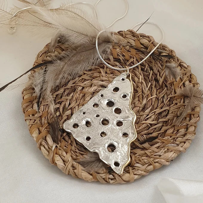 Sterling Silver Holey Pendant with 9ct Yellow Gold Border