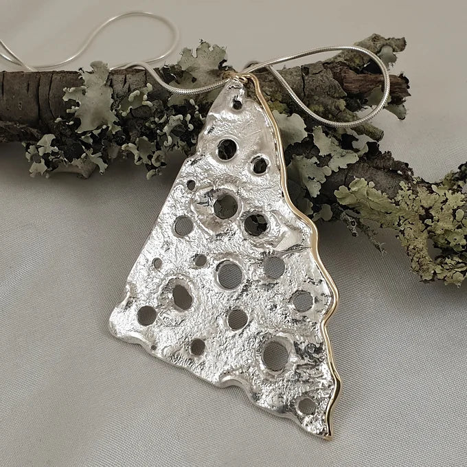 Sterling Silver Holey Pendant with 9ct Yellow Gold Border