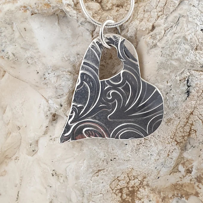 Sterling Silver Patterned Heart on Snake Chain