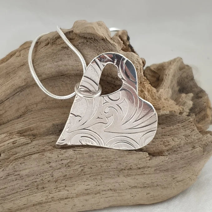 Sterling Silver Patterned Heart on Snake Chain