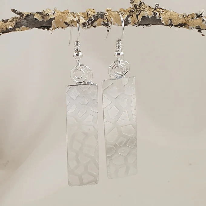 Sterling Silver Patterned Rectangular Earrings with Swirls