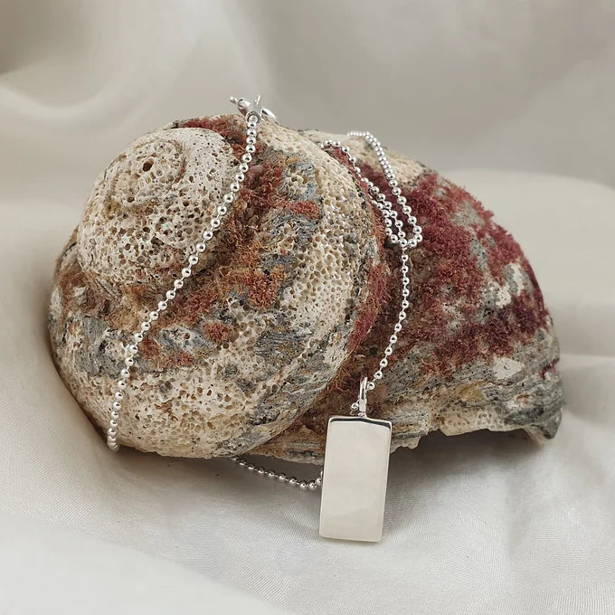 Sterling Silver Rectangular Pendant on 50 cm SS Ball Chain