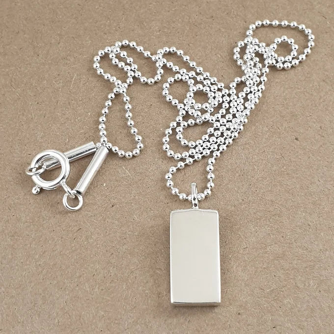 Sterling Silver Rectangular Pendant on 50 cm SS Ball Chain