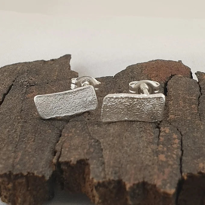 Sterling Silver Reticulated Rectangles Studs