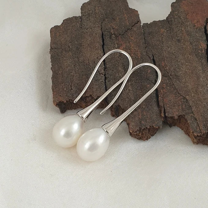 Sterling Silver White Pearl Drop Earrings